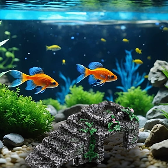 Natural Rock Texture Turtle Basking Dock Resin Reptile Hide Cave Aquarium Terrarium Ornament Ramp Step Basking Spot for Tortoise Bearded Dragon Small Amphibians Habitat Decor