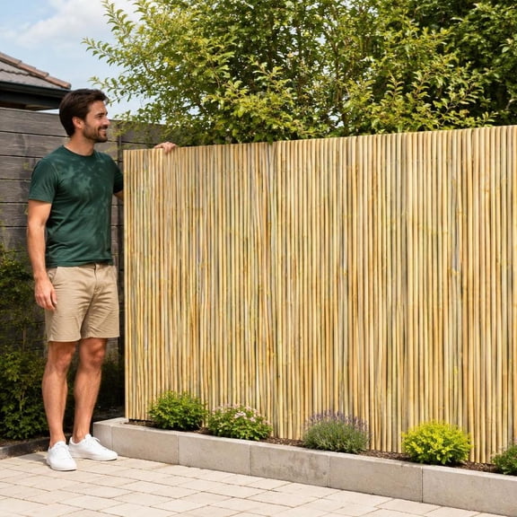 Natural Rolled Bamboo Fence, Bamboo Privacy Screen, 4 Ft X 6 Ft, Decorative Garden Fence