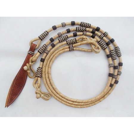 Natural Rope Romal Reins with Brown Knots – 8.5 Ft Hand-Braided Rawhide Leather Horse Tack, 52" Romel