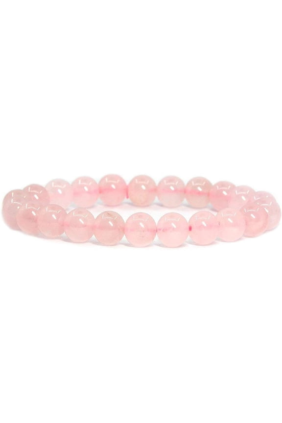 Natural Rose Crystal Gemstone 8mm Round Beads Stretch Bracelet 7" Unisex