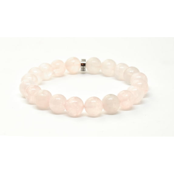 Natural Rose Quartz 10mm Round Shape Smooth Cut Beads Stretchable Bracelet for Men & Women.