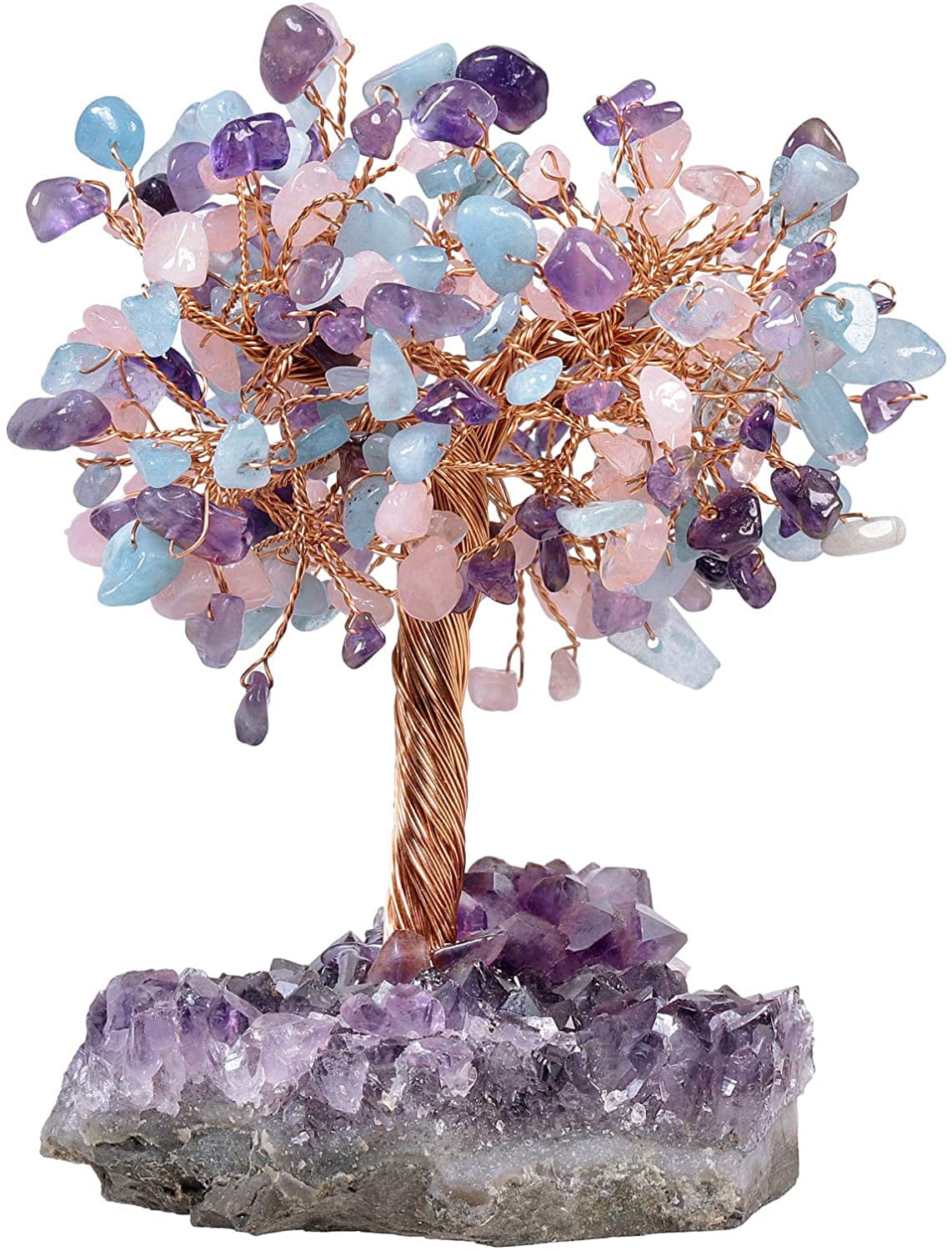 Natural Rose Quartz & Aquamarine & Amethyst Crystal Tree with Amethyst ...