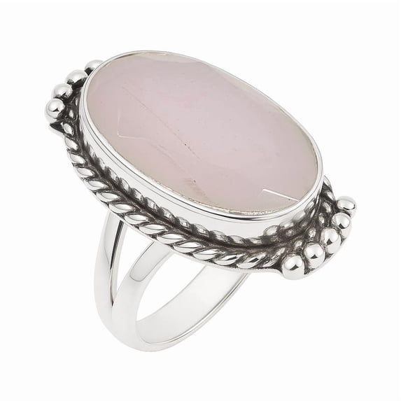 Natural Rose Quartz Birthstone Ring 925 Sterling Silver Handmade Jewelry Oval Cut Healing Crystal Ring Size US 6