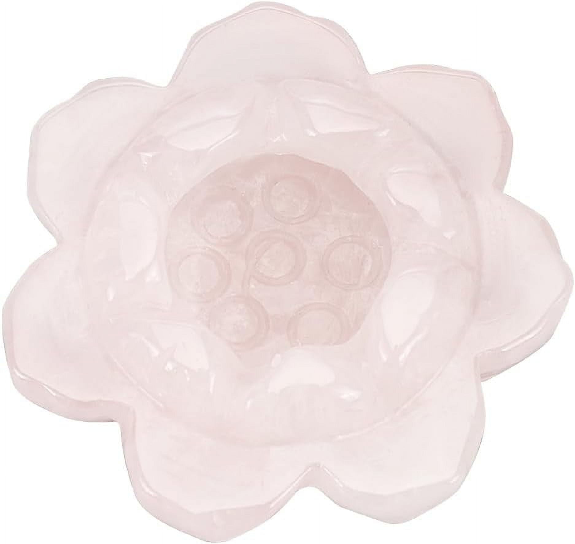 Natural Rose Quartz Candle Holder 2 Inch Diameter Lotus Crystal Ball Stand Lotus Flower Rose Quartz Carved Gemstone Lotus Candlestick Holder for Home Decor - 0.8 Inch Inner Diameter
