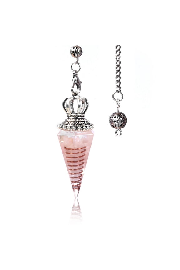 Natural Rose Quartz Chip & Resin Dowsing Pendulum Big Pendants with Platinum Plated Metal Cone Charm 300mm DIY