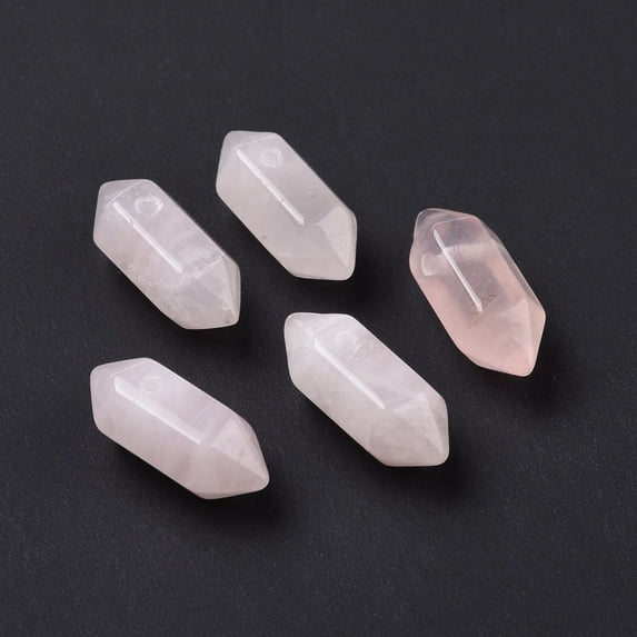Natural Rose Quartz Double Terminal Pointed Pendants Faceted Charm 18.5~20x8~9x8~9mm Hole: 1.5mm