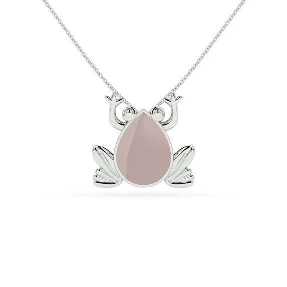 Natural Rose Quartz Frog Shape Pendant Necklace in Sterling Silver for Women with 18-inch Adj. Chain, January Birthstone Jewelry for Her Birthday, Wedding Anniversary, Christmas, Mothers Day