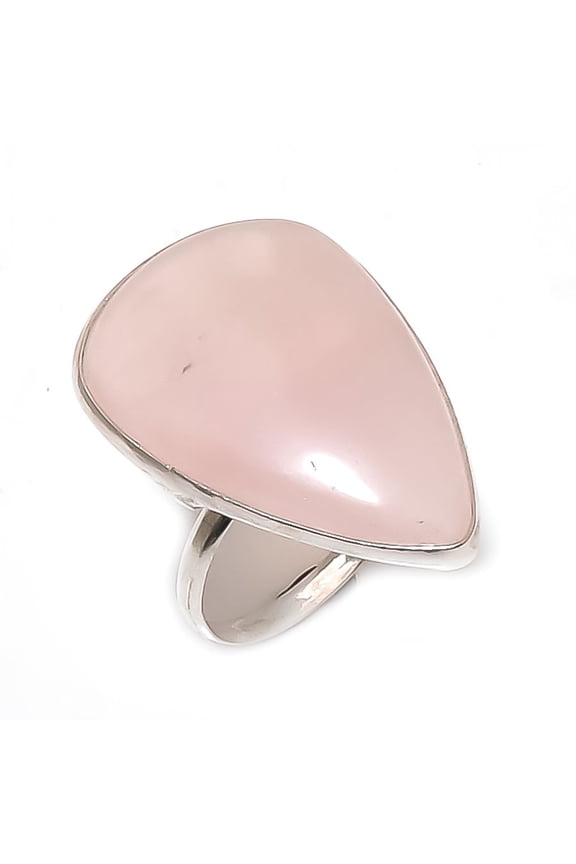 Natural Rose Quartz Gemstone 925 Sterling Silver Jewelry Ring Size 7.5