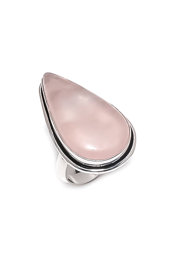Natural Rose Quartz Gemstone 925 Sterling Silver Jewelry Ring Size 8