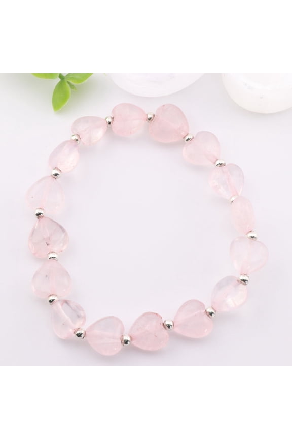 Natural Rose Quartz Gemstone Bracelet - Heart Shaped, 8mm - Healing Crystal, Self-Love | Stone Beads Bracelet | Focus on Heart Chakra | Stunning Gem Patterns Tones | Discover the grounding e