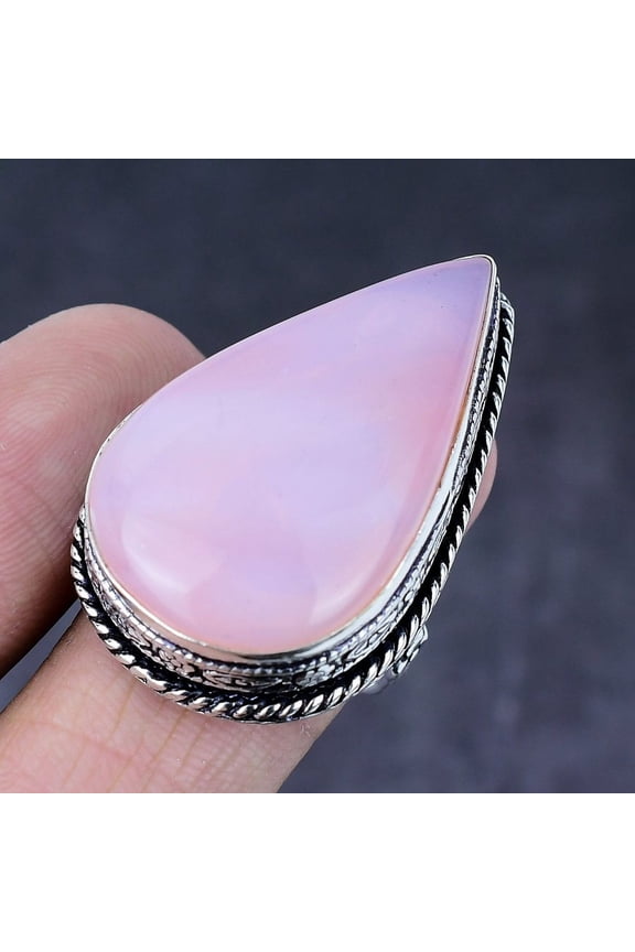 Natural Rose Quartz Gemstone Handmade 925 Steling Silver Gift Ring Size 9