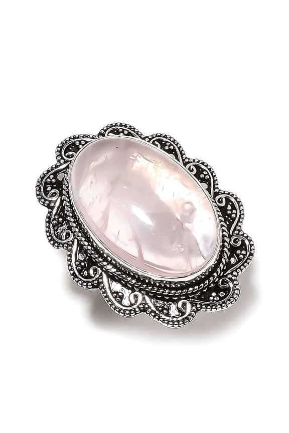 Natural Rose Quartz Gemstone Handmade 925 Sterling Silver Gift Ring Size 7