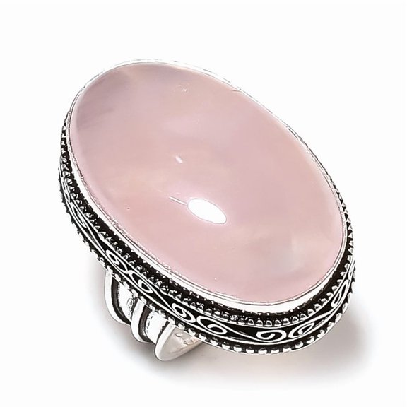 Natural Rose Quartz Gemstone Handmade 925 Sterling Silver Ring Size 7.5