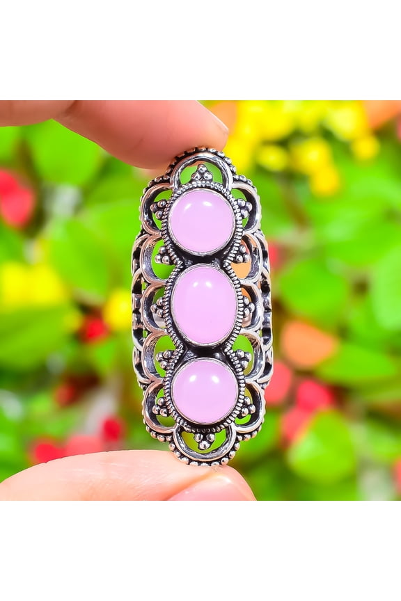 Natural Rose Quartz Gemstone Handmade 925 Sterling Silver Ring Size 7