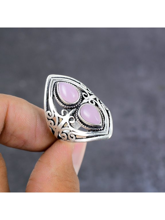 Natural Rose Quartz Gemstone Handmade 925 Sterling Silver Ring Size 8.5