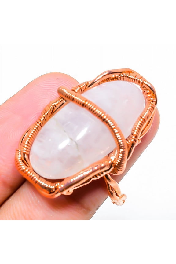 Natural Rose Quartz Gemstone Handmade Copper Wire Wrap Gift Ring Size 7
