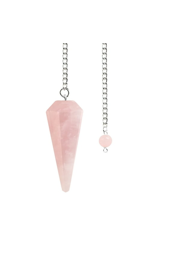 Natural Rose Quartz Gemstone Rock Crystal Hexagonal Pointed Reiki Chakra Pendant Pendulum 12 Faceted