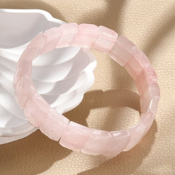 Natural Rose Quartz Gemstone Stretch Bracelets Faceted Rectangle 2-3/8 inch(6cm)