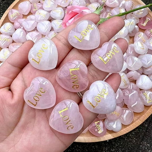Natural Rose Quartz Healing Stones Heart Love Stones Pocket Palm Stones for Reiki Ealancing Word Love 25x25x10mm