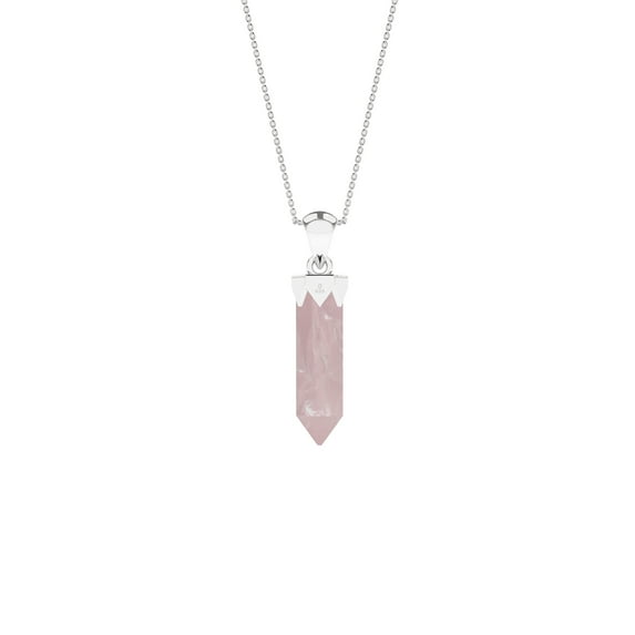 Natural Rose Quartz Hexagon Shape Pendant Necklace in Sterling Silver for Women with 18-inch Adj. Chain, January Birthstone Jewelry for Her Birthday, Wedding Anniversary, Christmas, Mothers Day