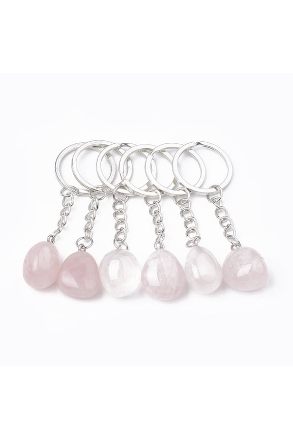 Natural Rose Quartz Keychain with Iron Findings Nugget Platinum 85-100mm Pendant: 25-40x14-25x11-18mm Ring: 27-28x2mm