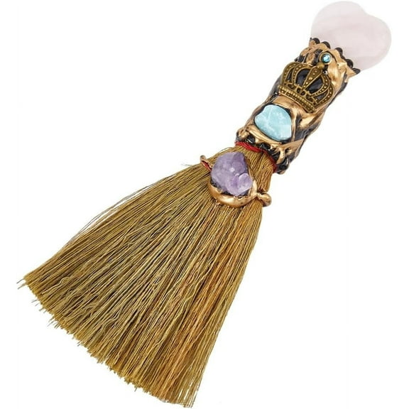 Natural Rose Quartz Magic Sweeper Mini Broom Halloween Decorations Faux Amethyst Crystal Witches Broomstick Witches Accessory Home Decor