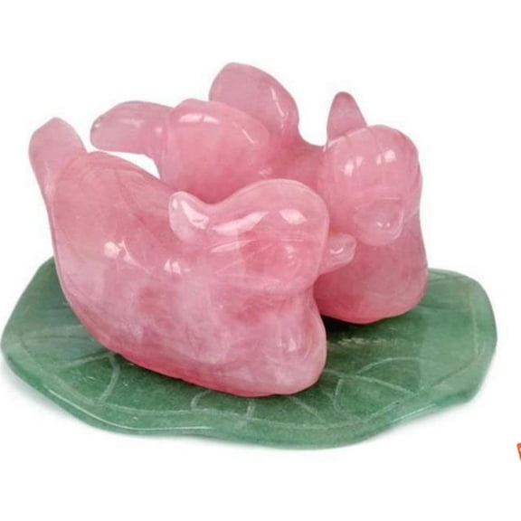 WJYY 0.98" Natural Rose Quartz Mandarin Ducks Love Birds Figurine, Set of 3