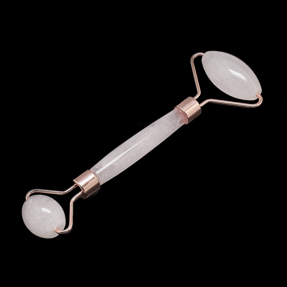 Natural Rose Quartz Massage Tools Facial Rollers with Brass Findings Rose Gold Rose Gold 13.5~15.3x4~6x2~2.05cm