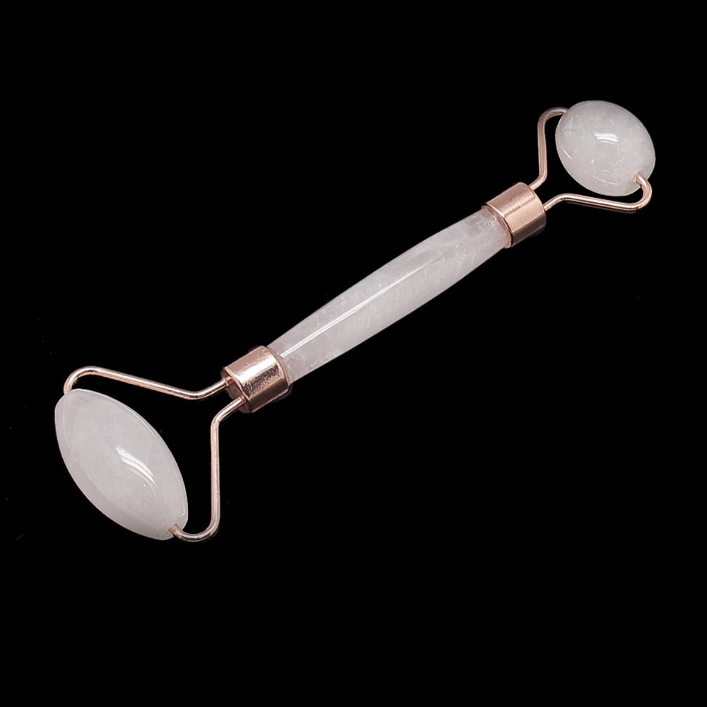 Natural Rose Quartz Massage Tools Facial Rollers with Brass Findings Rose golden Rose golden 13.5~15.3x4~6x2~2.05cm