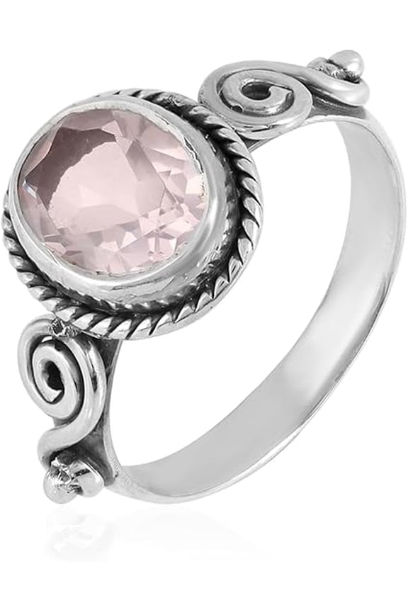 Natural Rose Quartz Oval Cut Ring in 925 Oxidized Sterling Silver | Handmade Bezel Set | 2.39 Ct Pink Gemstone (7)
