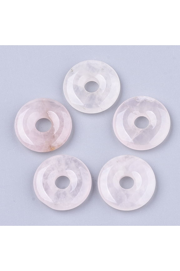 Natural Rose Quartz Pendants Donut/Pi Disc Donut Width: 10-10.5mm 25-26x4.5-5.5mm Hole: 5mm