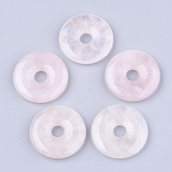 Natural Rose Quartz Pendants Donut/Pi Disc Donut Width: 13.5mm 35x5~7mm Hole: 8mm