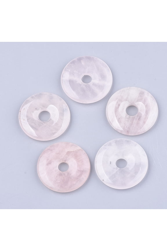 Natural Rose Quartz Pendants Donut/Pi Disc Donut Width: 15.5~16mm 40x6~7mm Hole: 8~9mm
