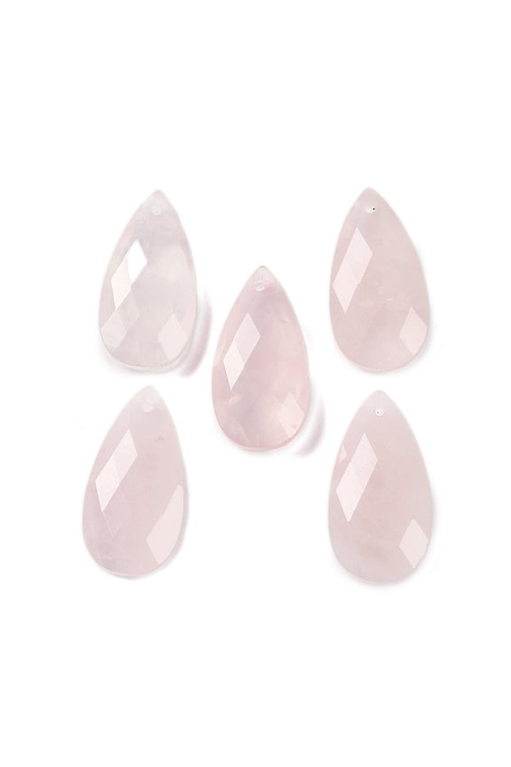 Natural Rose Quartz Pendants Faceted Teardrop 25x13x6mm Hole: 1mm