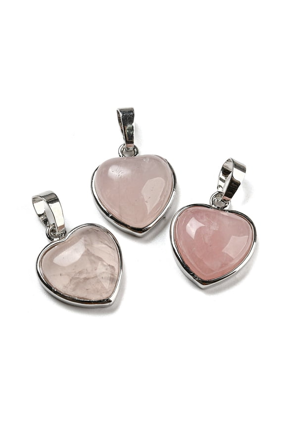 Natural Rose Quartz Pendants Heart Charms with Platinum Plated Brass Snap on Bails 20.5x17.5x7mm Hole: 4x8mm Rose Quartz