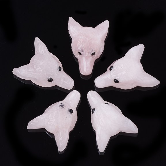 Natural Rose Quartz Pendants Wolf Head 37~42x25~30x10~13mm Hole: 2mm