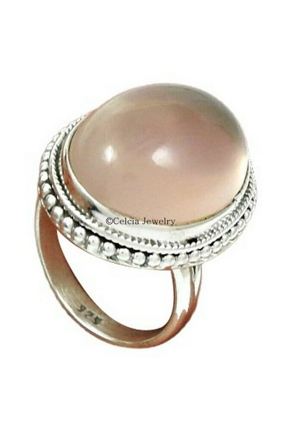 Natural Rose Quartz Pink Gemstone Womens Ring, Solitaire Ring, Delicate Antique Jewelry For Women, Bridal Gifts Ring, Bohemian Proposal Friendship Mothers Day Gift Ring (rose-quartz, Size 14.5)