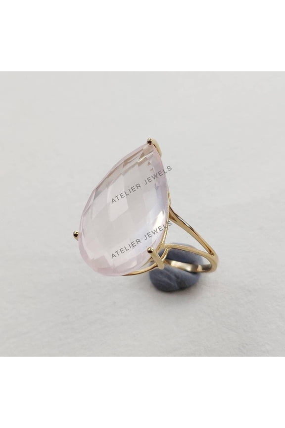 Natural Rose Quartz Ring, 14K Solid Yellow Gold Rose Quartz Ring, January Birthstone, Dainty Rings, Wedding Gifts, Rose Quartz Jewelry