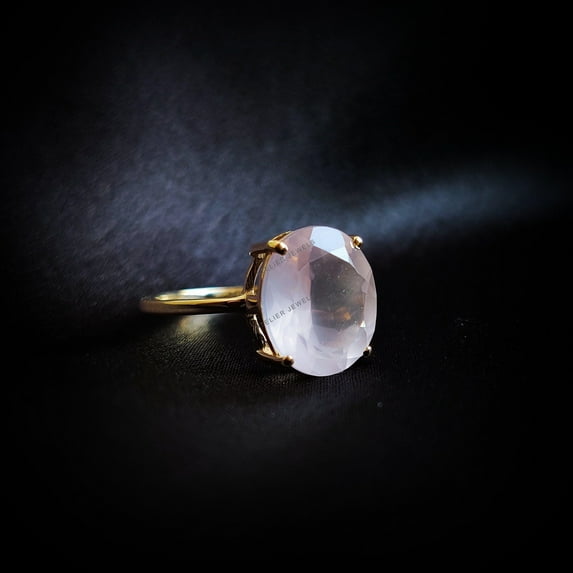 Natural Rose Quartz Ring, 14K Solid Yellow Gold Rose Quartz Ring, January Birthstone Ring, Oval Cut Rose Quartz Ring, Engagement Ring