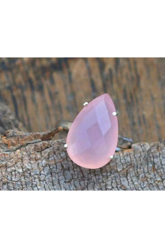 Natural Rose Quartz Ring, Pear Cut Gemstone Ring, Prong Setting Ring, 925 Pure Silver Ring, Everyday Wear Ring, Minimalist Design, Gift item