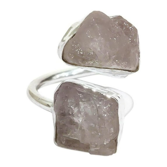 Natural Rose Quartz Ring, Raw Quartz Gemstone Ring, Birthstone, Double Stone, 925 Sterling Silver, Womens Ring, Christmas, Adjustable Ring, Handmade, Statement Jewelry, Rough Jewelry