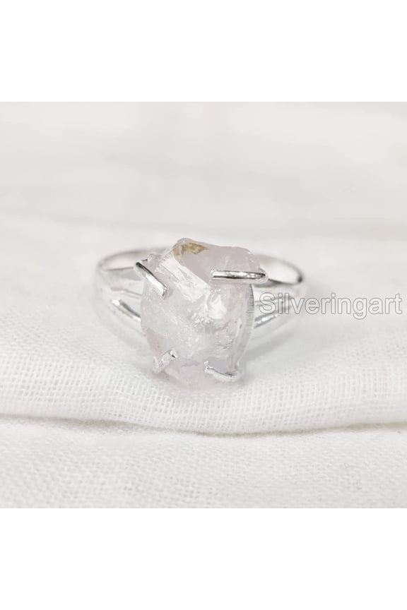 Natural Rose Quartz Ring, Rough Quartz Gemstone Ring, Birthstone, Boho Gypsy Ring, 925 Sterling Silver, Womens Ring, Christmas, Thanksgiving, Handmade, Statement Jewelry, Rough Gemstone Jewelry
