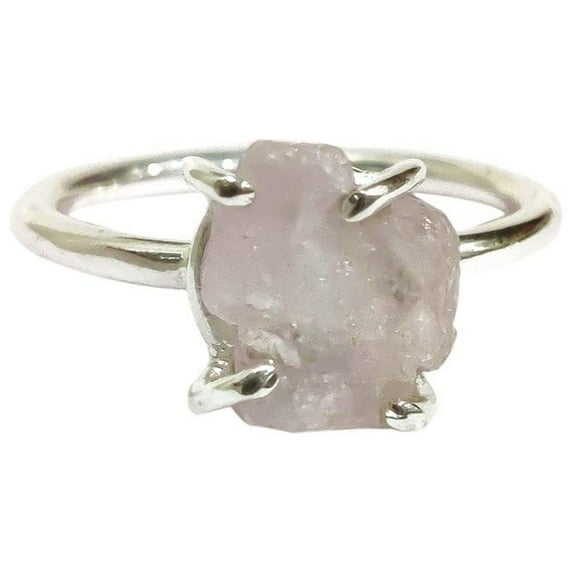 Natural Rose Quartz Ring, Rough Quartz Gemstone Ring, Birthstone, Prong Band, 925 Sterling Silver, Womens Ring, Christmas, Thanksgiving, Handmade, Statement Jewelry, Rough Gemstone Jewelry