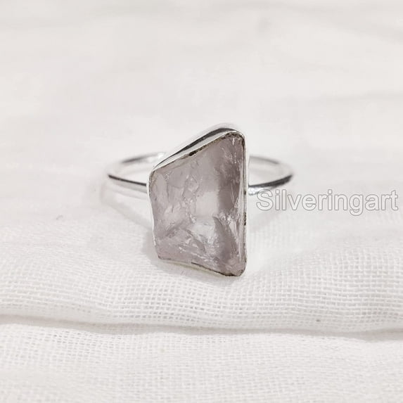 Natural Rose Quartz Ring, Rough Quartz Gemstone Ring, Birthstone, Simple Plain Ring, 925 Sterling Silver, Womens Ring, Christmas, Thanksgiving, Handmade, Statement Jewelry, Rough Gemstone Jewelry