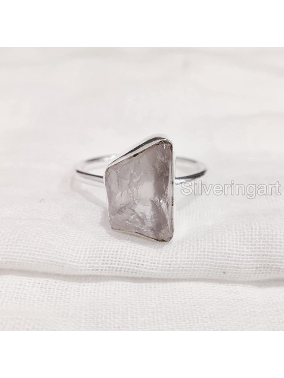 Natural Rose Quartz Ring, Rough Quartz Gemstone Ring, Birthstone, Simple Plain Ring, 925 Sterling Silver, Womens Ring, Christmas, Thanksgiving, Handmade, Statement Jewelry, Rough Gemstone Jewelry