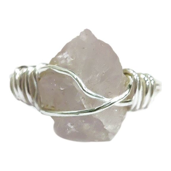 Natural Rose Quartz Ring, Rough Quartz Gemstone Ring, Birthstone, Wire Band, 925 Sterling Silver, Womens Ring, Christmas, Thanksgiving, Handmade, Statement Jewelry, Rough Gemstone Jewelry