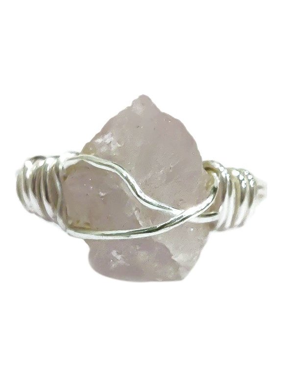 Natural Rose Quartz Ring, Rough Quartz Gemstone Ring, Birthstone, Wire Band, 925 Sterling Silver, Womens Ring, Christmas, Thanksgiving, Handmade, Statement Jewelry, Rough Gemstone Jewelry