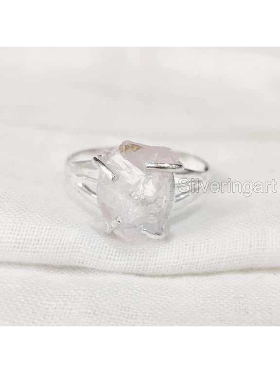 Natural Rose Quartz Ring, Rough Quartz Gemstone Ring, Birthstone, Boho Gypsy Ring, 925 Sterling Silver, Womens Ring, Christmas, Thanksgiving, Handmade, Statement Jewelry, Rough Gemstone Jewelry