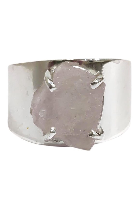 Natural Rose Quartz Ring, Rough Quartz Gemstone Ring, Birthstone, Wide Band, 925 Sterling Silver, Womens Ring, Christmas, Thanksgiving, Handmade, Statement Jewelry, Rough Gemstone Jewelry