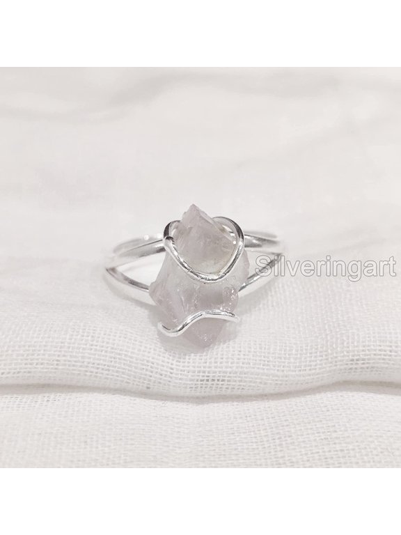 Natural Rose Quartz Ring, Rough Quartz Gemstone Ring, Birthstone, Wire Designer Band, 925 Sterling Silver, Womens Ring, Christmas, Thanksgiving, Handmade, Statement Jewelry, Rough Gemstone Jewelry